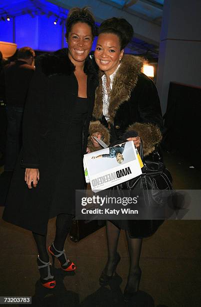 Kimberly Richardson and Angie Reilly pose in the lobby during Mercedes-Benz Fashion Week Fall 2007 February 4, 2007 in New York City.