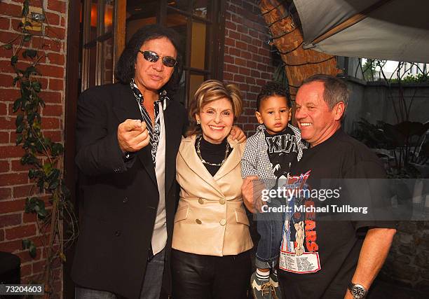 Musician Gene Simmons, attorney Gloria Allred, chef Wolfgang Puck and son Oliver attend the Super Bowl Bash at Spago at Wolfgang Puck's Spago...