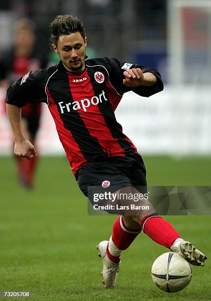 Albert Streit of Frankfurt runs with the ball during the Bundesliga match between Eintracht Frankfurt and FSV Mainz 05 at the Commerzbank stadium on...