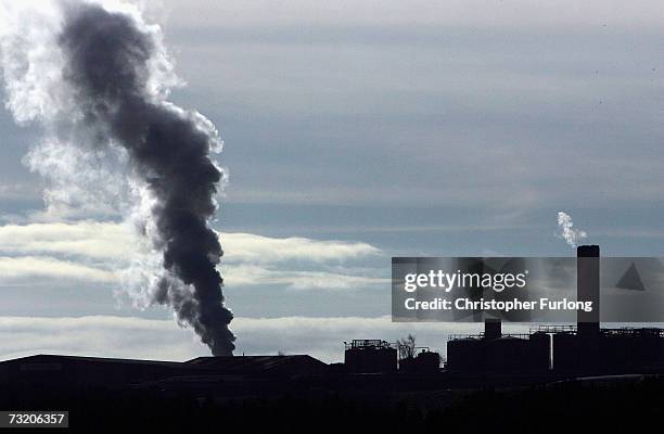 One of the chimneys at John Pointon and Sons incinerator in Staffordshire emits steam as the incineration of H5N1 infected turkeys from Suffolk...