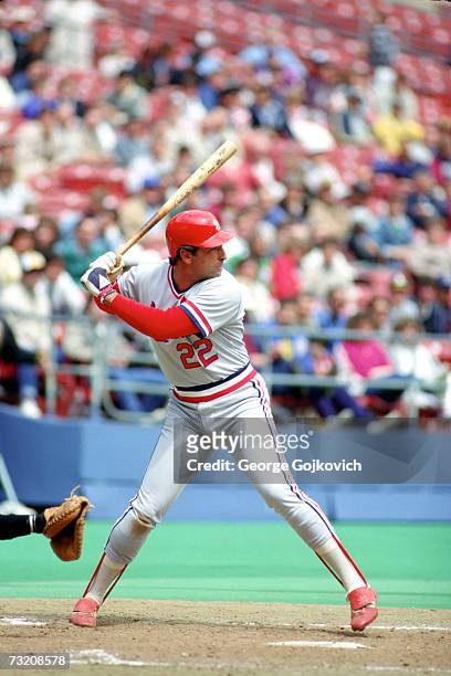 Outfielder Jack Clark of the St. Louis Cardinals bats against the Pttsburgh Pirates at Three Rivers Stadium in 1987 in Pittsburgh, Pennsylvania....