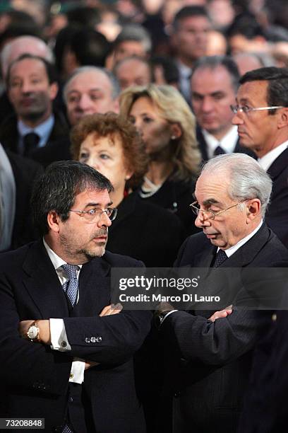 Italian Interior Minister, Giuliano Amato and Enzo Bianco, the President of the Institutional Affairs Commission of the Senate attend the funeral of...