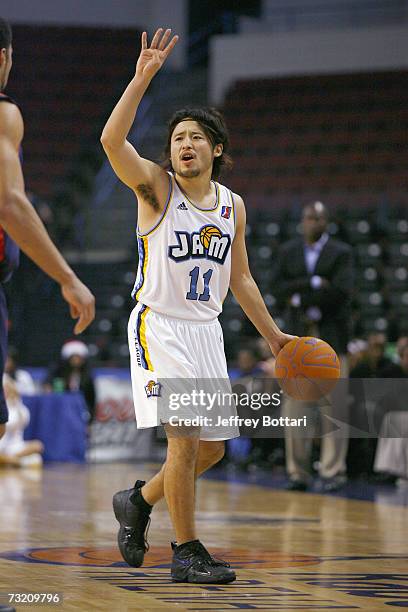 Yuta Tabuse of the Bakersfield Jam sets the play during the D-League game against the Anaheim Arsenal on December 16, 2006 at the Rabobank Arena in...