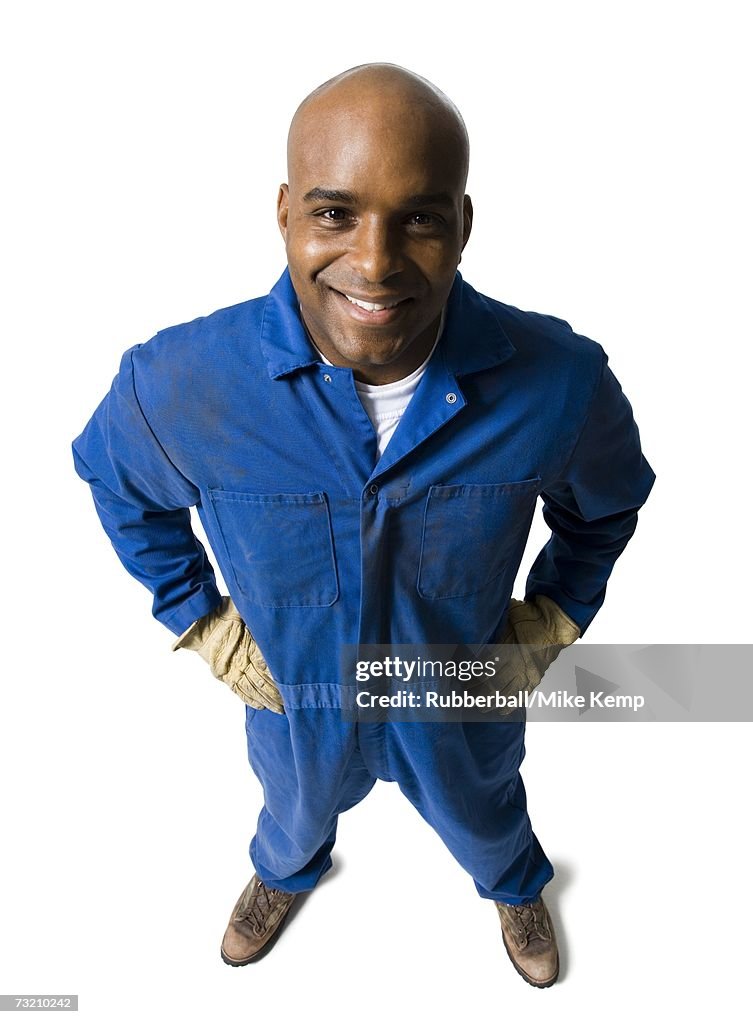 Blue collar worker with gloves