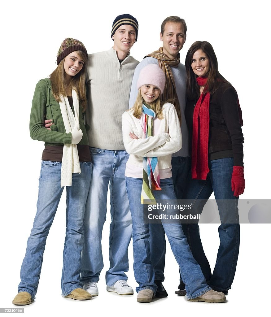 Family portrait with hats and scarves