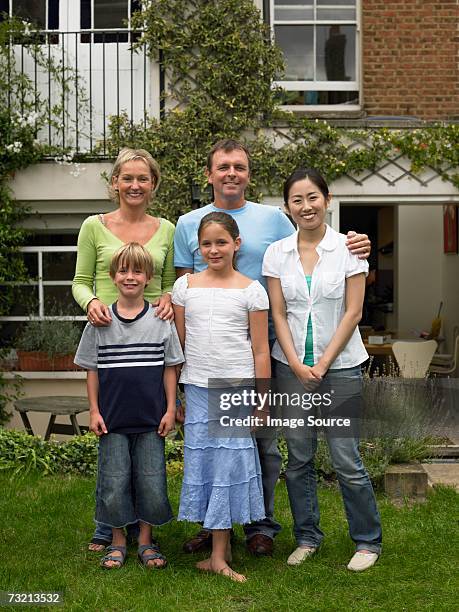 japanese woman and english family in garden - college visit stock pictures, royalty-free photos & images