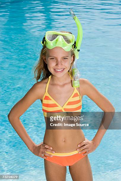 girl with a snorkel - scuba diving girl stock pictures, royalty-free photos & images