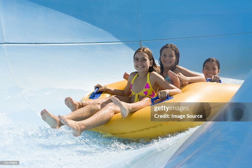 Girls on a water slide