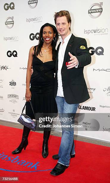 Comedian Florian Simbeck, better known under his pseudonym Stefan Lust, and his wife Stephanie Steward attend the GQ Ispovision Style night, February...