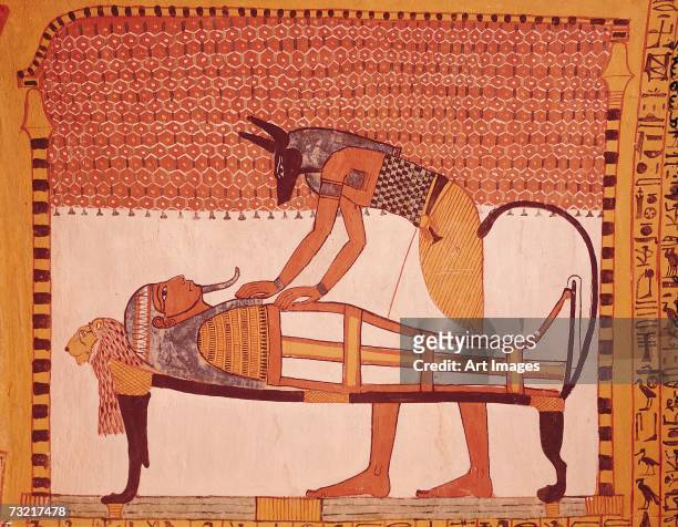 Anubis attends Sennedjem's Mummy, from the Tomb of Sennedjem, The Workers' Village, New Kingdom