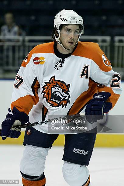 Jeremy Colliton of the Bridgeport Sound Tigers skates against the Norfolk Admirals at the Arena at Harbor Yard on November 29, 2006 in Bridgeport,...