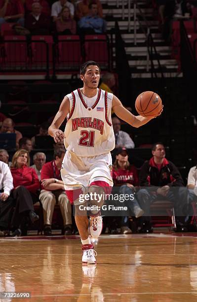 Greivis Vasquez of the Maryland Terrapins brings the ball up the court against the Missouri-Kansas City Kangaroos December 13, 2006 at Comcast Center...