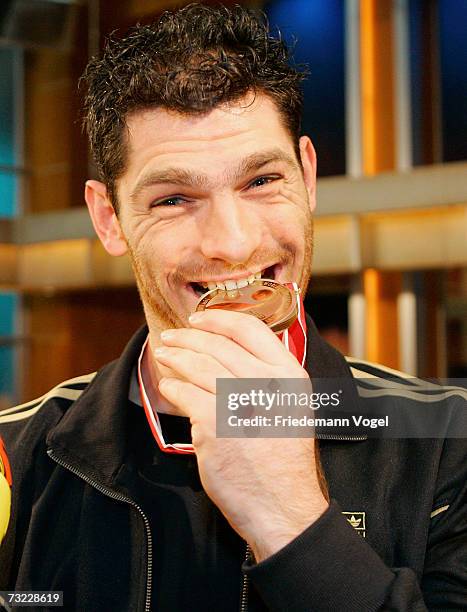 German Handball World Champion player Henning Fritz poses during the Johannes B.Kerner TV Show on February 6, 2007 in Hamburg, Germany.