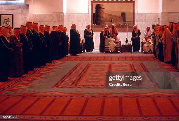 In the reception room of the governor palace, Prince Salman bin Abdulaziz Al Saud, the governor of Riyadh, presides a "majlis", an assembly during...