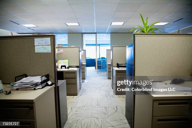 empty office with cubicles - cubicle photos et images de collection