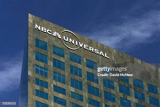 The NBC Universal logo hangs on its headquarters building February 6, 2007 in Los Angeles, California. NBC announced today the appointment of Jeff...