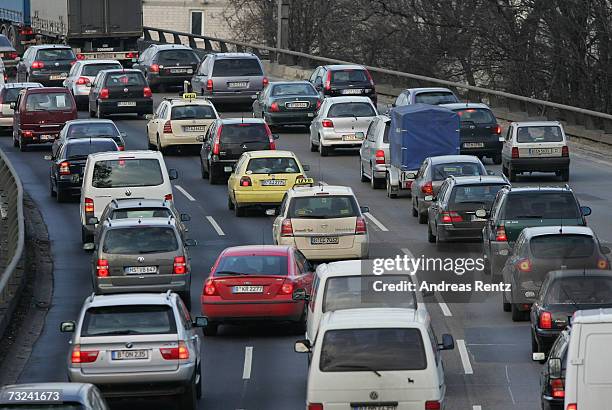 Vehicles drive on a highway on February 7, 2007 in Berlin, Germany. The European Commission announced new carbon dioxide targets for car makers which...