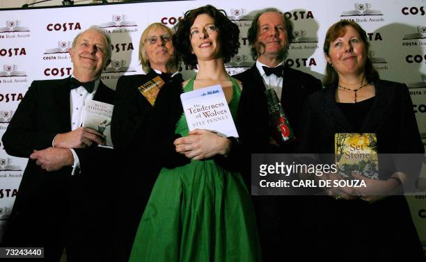 London, UNITED KINGDOM: Authors Brian Johnson, John Haynes, Steph Penny, William Boyd and Linda Newbery pose during a photocall at the 2006 Costa...