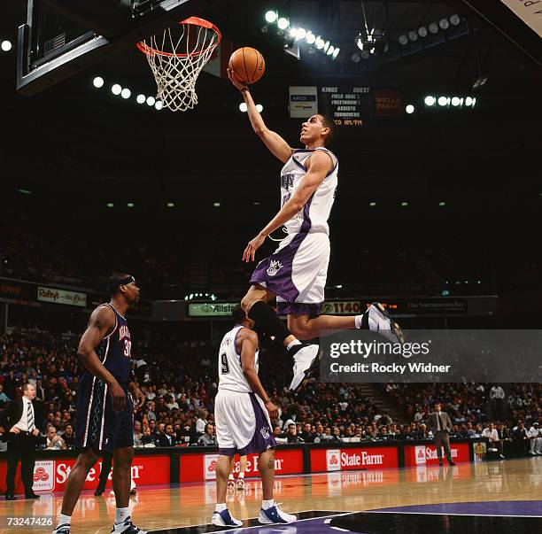 Kevin Martin of the Sacramento Kings drives to the basket for a layup during a game against New Jersey Nets at Arco Arena on January 22, 2007 in...