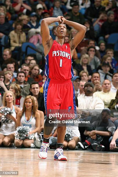 Chauncey Billups of the Detroit Pistons looks up against the Minnesota Timberwolves during the game at Target Center on January 19, 2007 in...