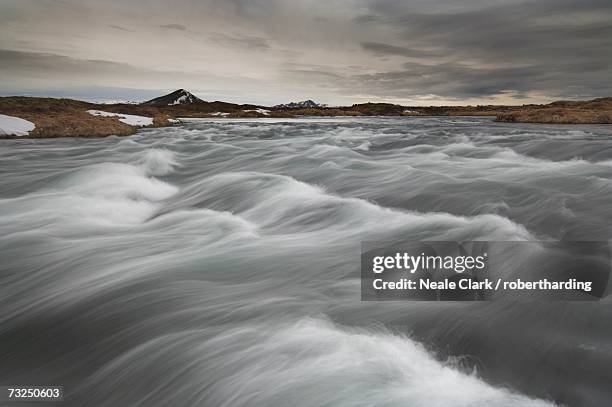 laxa river flowing from lake myvatn, north area, iceland, polar regions - laxa stock pictures, royalty-free photos & images