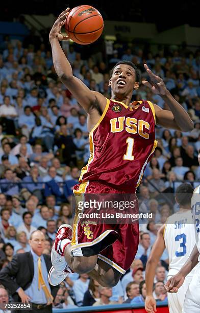 Nick Young of the USC Trojans puts a shot up in the first half against the UCLA Bruins on February 7, 2007 at Pauley Pavilion in Westwood, California.