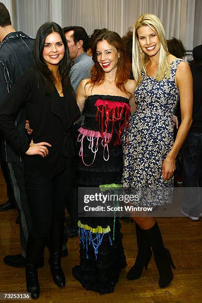 Katie Lee, designer Monica Moss and Beth Ostrosky pose at the Monica Moss Fall 2007 fashion presentation during Mercedes-Benz Fashion Week at The...