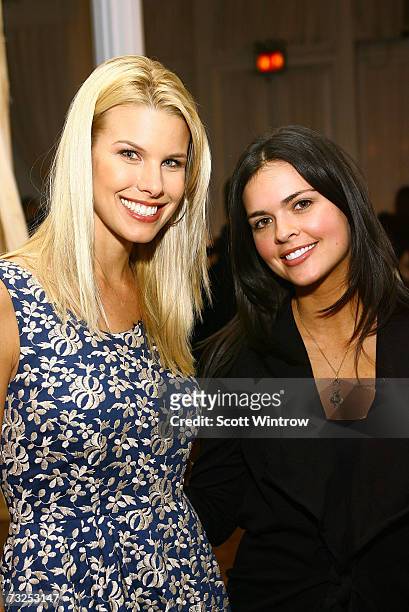 Beth Ostrosky and Katie Lee prepare backstage at the Monica Moss Fall 2007 fashion presentation during Mercedes-Benz Fashion Week at The Puck...