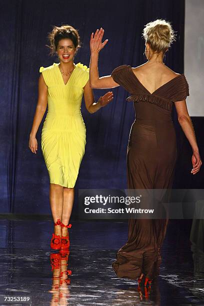 Katie Lee and Beth Ostrosky walk on the runway at the Monica Moss Fall 2007 fashion presentation during Mercedes-Benz Fashion Week at The Puck...