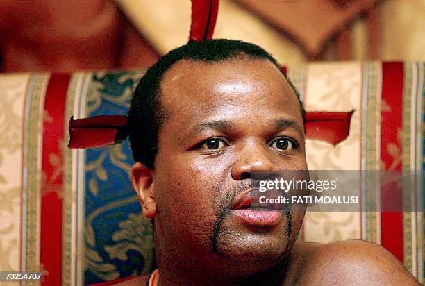 File picture taken 08 April 2006 shows King of Swaziland Mswati III at his palace in Mbabane. King Mswati III, ruler of landlocked Swaziland since...