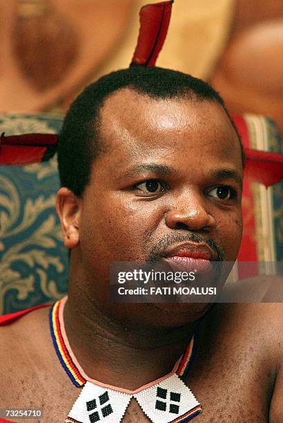 File picture taken 08 April 2006 shows King of Swaziland Mswati III at his palace in Mbabane. King Mswati III, ruler of landlocked Swaziland since...