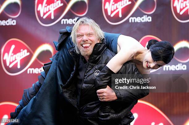 Richard Branson and Dita Von-Teese launches Virgin Media at Convent Garden Market on February 8, 2007 in London, England. Branson will spend the day...