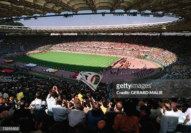 Photo taken 31 May 1990 of the Olympic Stadium in Rome. Only six of Italy's 31 football venues, including Rome's Olympic Stadium, are safe against...