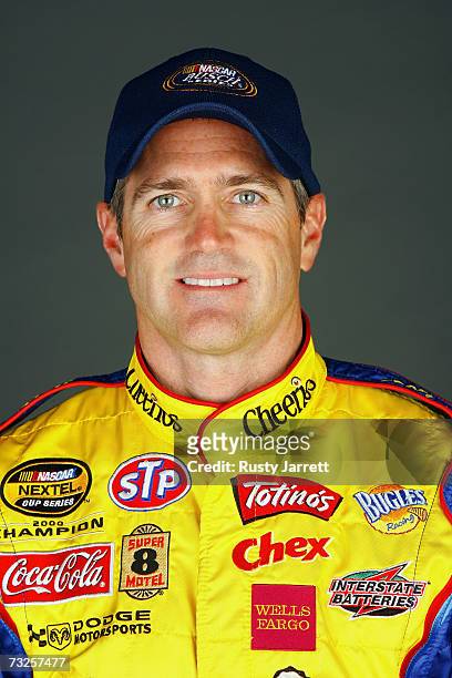 Bobby Labonte, driver of the Cheerios/Betty Crocker Dodge, poses during the NASCAR media day at Daytona International Speedway on February 8, 2007 in...
