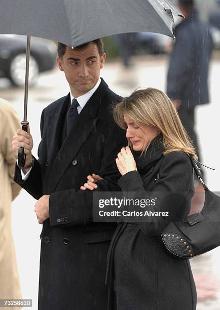 Crown Prince Felipe and Princess Letizia of Spain attend the funeral for Erika Ortiz, younger sister of Princess Letiza, on February 08, 2007 at La...