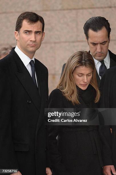 Crown Prince Felipe and Princess Letizia of Spain attend the funeral for Erika Ortiz, younger sister of Princess Letiza, on February 08, 2007 at La...