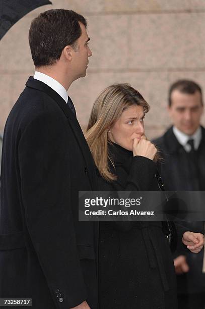 Crown Prince Felipe and Princess Letizia of Spain attend the funeral for Erika Ortiz, younger sister of Princess Letiza, on February 08, 2007 at La...