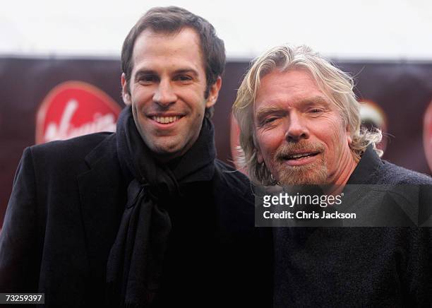 Richard Branson and Greg Rusedski are seen at the launch of Virgin Media at Convent Garden Market on February 8, 2007 in London, England. Branson...