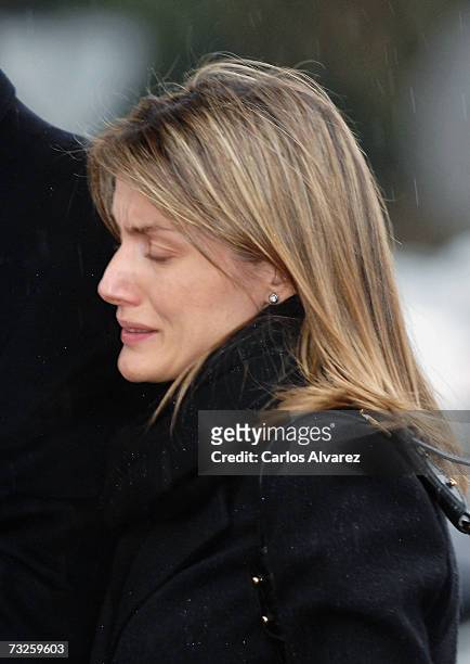 Princess Letizia of Spain attends the funeral for Erika Ortiz, younger sister of Princess Letiza, on February 08, 2007 at La Paz Cemetery near...