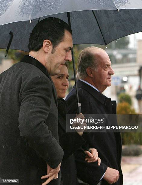 Jaime de Marichalar, his wife Spain's Princess Elena and King Juan Carlos arrive for the funeral of Erika Ortiz, the younger sister of Princess...