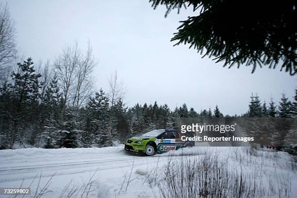 Marcus Gronholm Timo Rautiainen of Finland deive a Ford Focus RS WRC 06, A/8, during the Uddeholm Swedish Rally 2007 February 8, 2007 in Hagfors,...