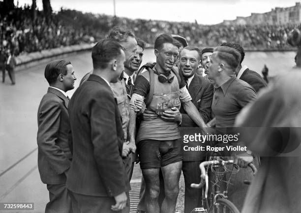Belgian road racing cyclist, Marcel Kint , winner of the Brussels-Paris cycle race, July 1943.