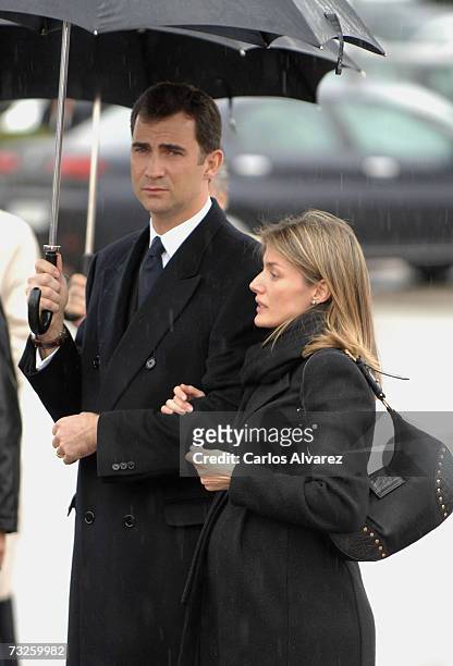 Crown Prince Felipe and Princess Letizia of Spain attend the funeral for Erika Ortiz, younger sister of Princess Letiza, on February 08, 2007 at La...