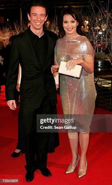 German actress Iris Berben and her son Producer Oliver Berben arrive at the 'La Vie en Rose' Premiere and the Opening Night of the 57th Berlin...