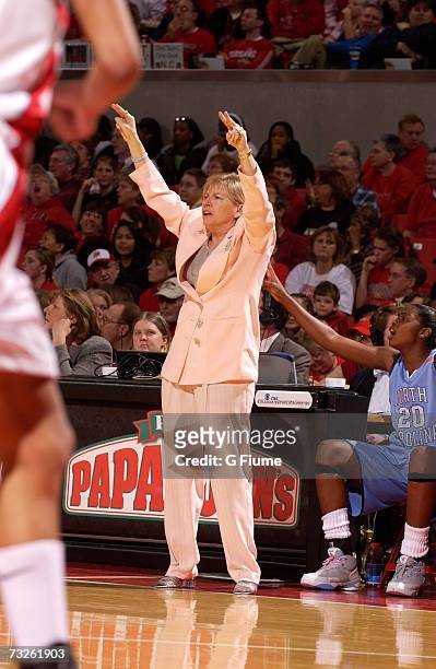 Head coach Sylvia Hatchell of the North Carolina Tar Heels during the game against the Maryland Terrapins January 28, 2007 at Comcast Center in...