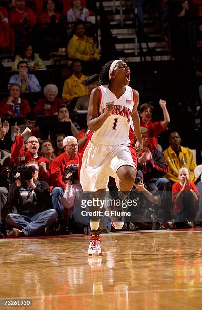 Crystal Langhorne of the Maryland Terrapins runs down the court after scoring against the North Carolina Tar Heels January 28, 2007 at Comcast Center...