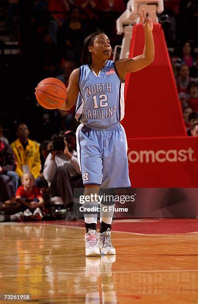 Ivory Latta of the North Carolina Tar Heels brings the ball up the court against the Maryland Terrapins January 28, 2007 at Comcast Center in College...