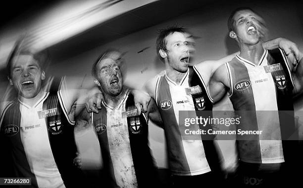 Saints players celebrate winning the round 11 AFL match between the Sydney Swans and the St Kilda Saints at the Sydney Cricket Ground June 10, 2006...