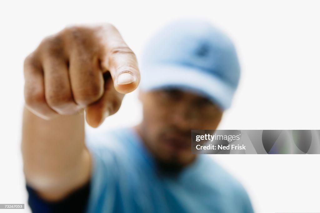 Close up of African man pointing