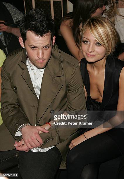 Singer Joel Madden of Good Charlotte and Nicole Richie attend the Zac Posen Fall 2007 fashion show during Mercedes-Benz fashion Week at The Promenade...